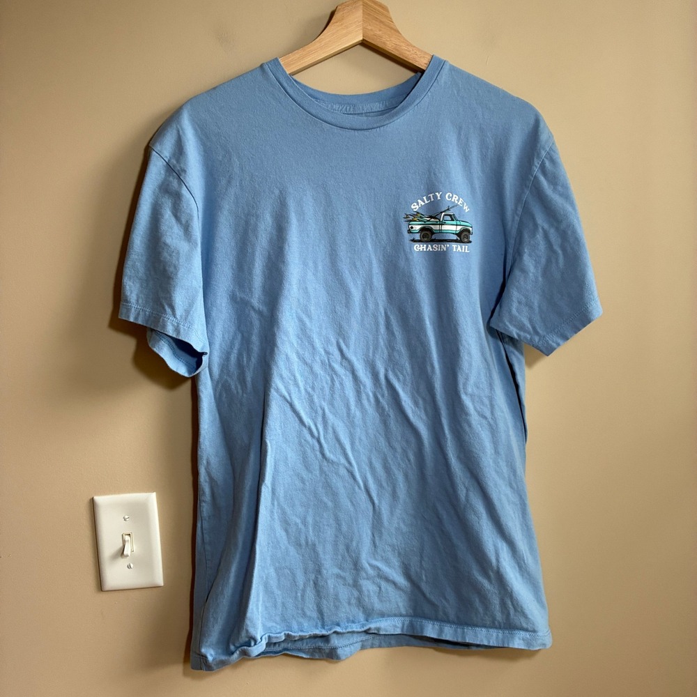 Salty Crew Chasin Tail Graphic T-Shirt Medium Light Blue Mens Cotton Tee